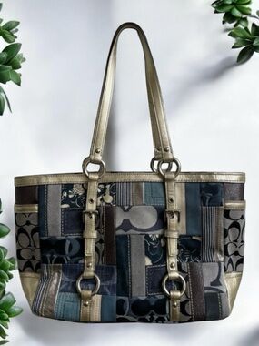 COACH -  Signature Carly Patchwork Denim
Leather Shoulder